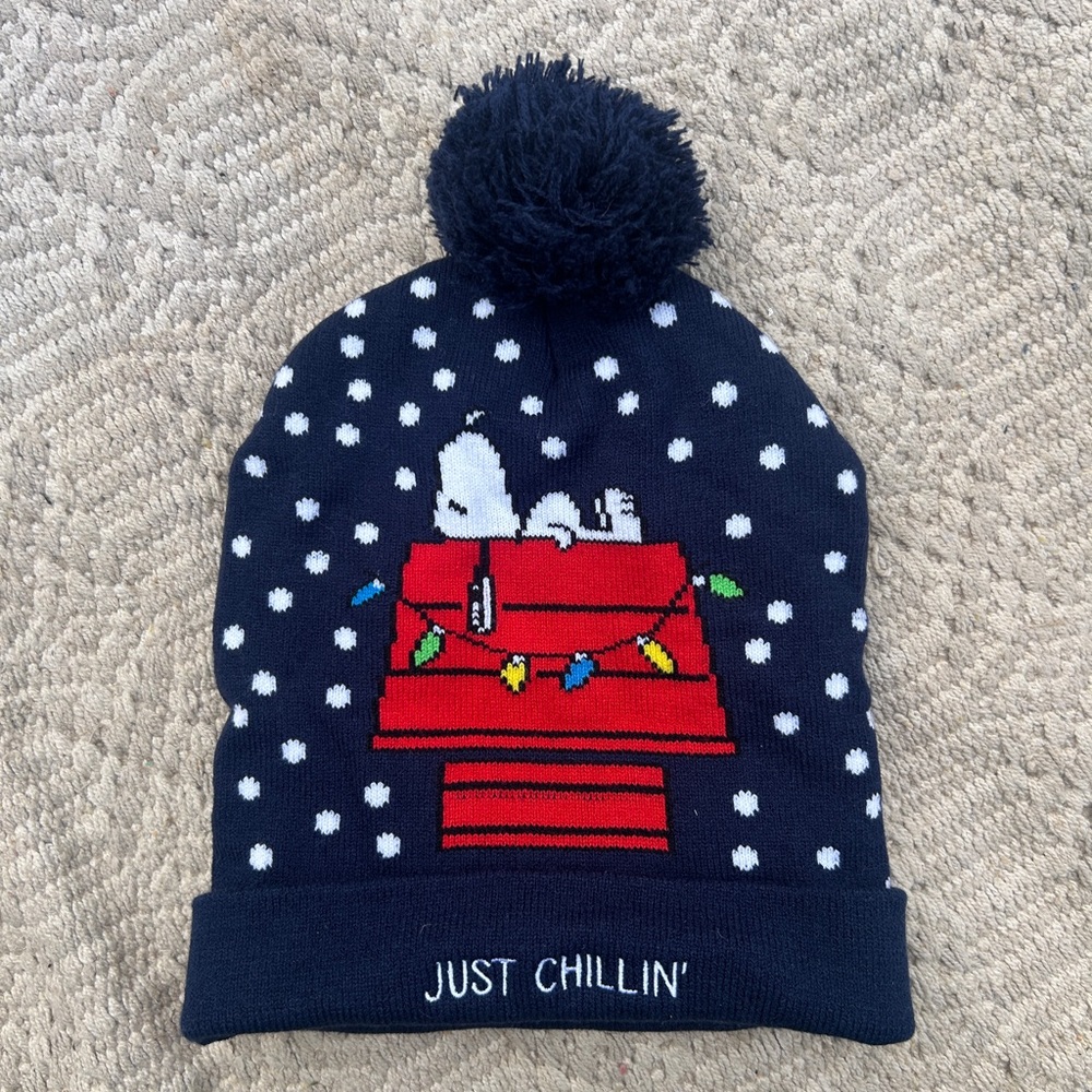 Navy Beanie with Snoopy Design